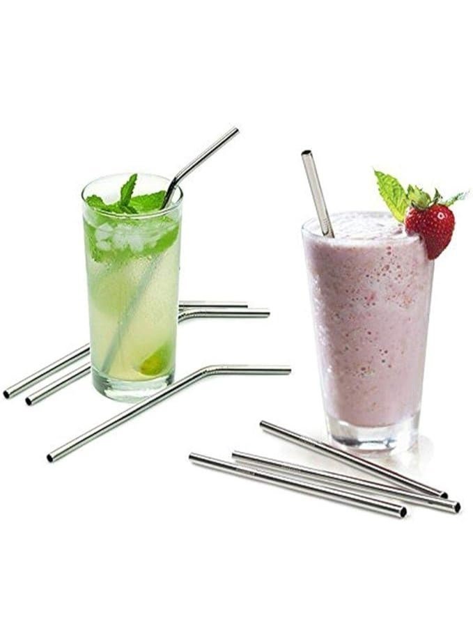 Reusable stainless steel drinking straws, eco-friendly + cleaning brush, suitable for summer parties, birthdays, smoothies, milk, and juice. Silver color,6-pack. - Image 1
